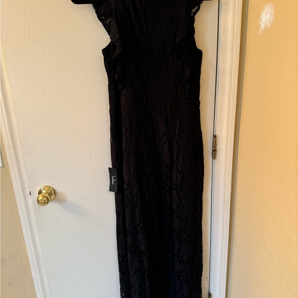 Lulus Molinetto Black Lace Ruffled Sleeveless Jumpsuit - Picture 9 of 9